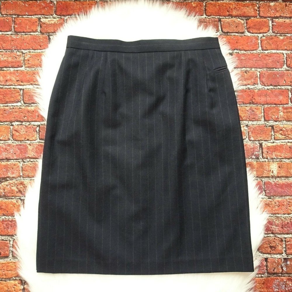 💰3/$25 Harve Benard Women's Pencil Suit Skirt 100% Wool Lined Dark Navy 12P